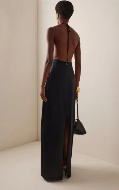 ÉTERNE Carla Stretch-Silk Satin Maxi Halter Dress | Thumbnail 4