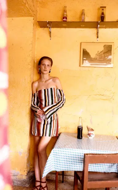 Cala de la Cruz Exclusive Camille Off-The-Shoulder Striped Linen Mini Dress | Thumbnail 2
