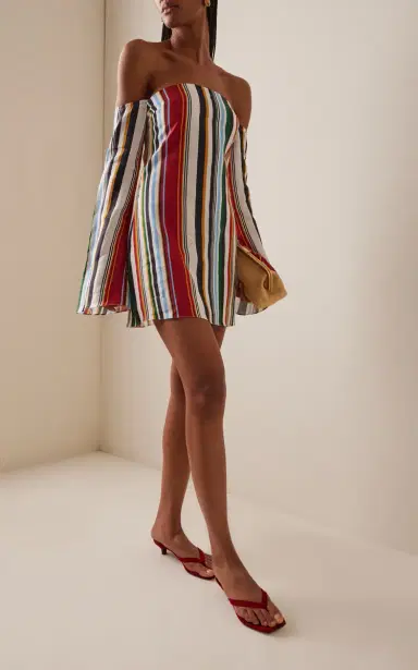 Cala de la Cruz Exclusive Camille Off-The-Shoulder Striped Linen Mini Dress | Thumbnail 3