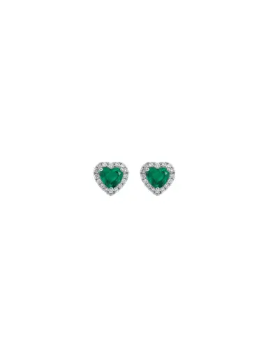 Wish Fine Jewelry 0.87ct Emerald Diamond 18K Gold Heart Halo Stud Earrings | Thumbnail 1