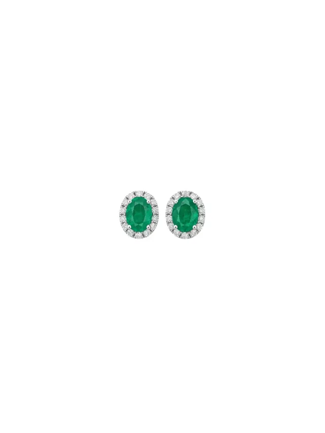 Wish Fine Jewelry 1.01ct Diamond Emerald 18K Gold Halo Stud Earrings