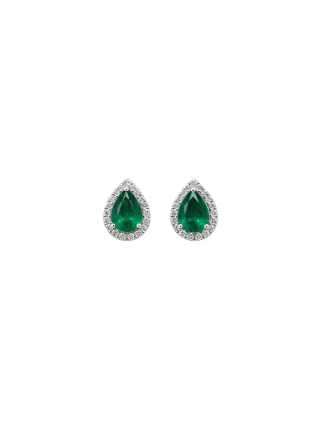 Wish Fine Jewelry 1.70ct Emerald Diamond 18K Gold Pear Earrings
