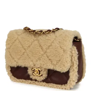 Chanel Chanel Mini Shearling Flap Bag Brown Lambskin Brushed Gold Hardware | Thumbnail 5