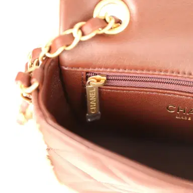 Chanel Chanel Mini Shearling Flap Bag Brown Lambskin Brushed Gold Hardware | Thumbnail 10