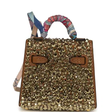 HERMÈS Custom Brown Swarovski Crystal Hermes Mini Kelly Twilly Bag Charm Alezan Tadelakt Gold Hardware | Thumbnail 4