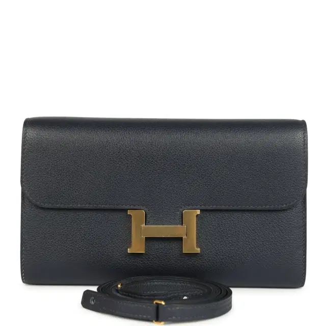 hermes Hermes Constance Wallet To Go Bleu Nuit Evercolor Gold Hardware