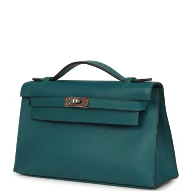 HERMÈS Hermes Kelly Pochette Vert Bosphore Swift Palladium Hardware | Thumbnail 5 HERMÈS Hermes Kelly Pochette Vert Bosphore Swift Palladium Hardware | Thumbnail 5