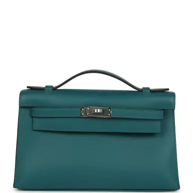 HERMÈS Hermes Kelly Pochette Vert Bosphore Swift Palladium Hardware | Thumbnail 1 HERMÈS Hermes Kelly Pochette Vert Bosphore Swift Palladium Hardware | Thumbnail 1