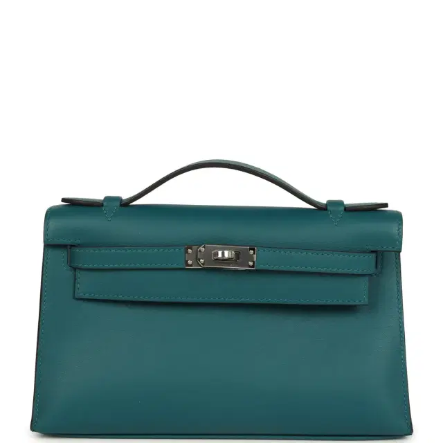 hermes Hermes Kelly Pochette Vert Bosphore Swift Palladium Hardware