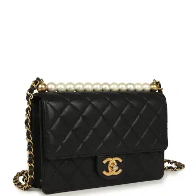 Chanel Pre-owned Chanel Small Chic Pearls Flap Bag Black Goatskin Antique Gold Hardware | Thumbnail 2 Chanel Pre-owned Chanel Small Chic Pearls Flap Bag Black Goatskin Antique Gold Hardware | Thumbnail 2