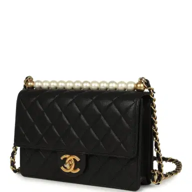 Chanel Pre-owned Chanel Small Chic Pearls Flap Bag Black Goatskin Antique Gold Hardware | Thumbnail 5 Chanel Pre-owned Chanel Small Chic Pearls Flap Bag Black Goatskin Antique Gold Hardware | Thumbnail 5
