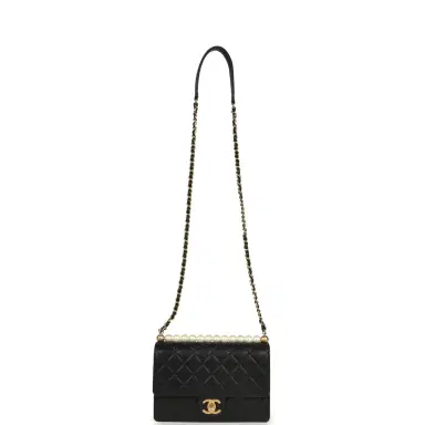 Chanel Pre-owned Chanel Small Chic Pearls Flap Bag Black Goatskin Antique Gold Hardware | Thumbnail 7 Chanel Pre-owned Chanel Small Chic Pearls Flap Bag Black Goatskin Antique Gold Hardware | Thumbnail 7