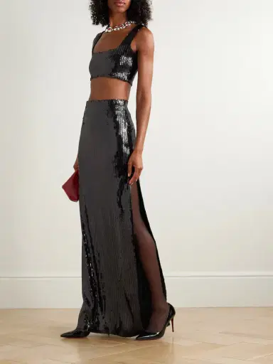 Galvan Beating Heart Cropped Sequined Tulle Top | Thumbnail 2