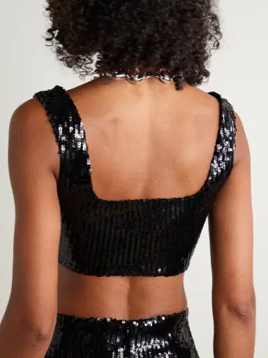 Galvan Beating Heart Cropped Sequined Tulle Top | Thumbnail 3