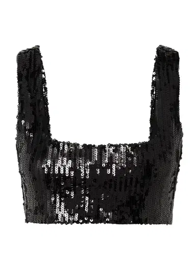 Galvan Beating Heart Cropped Sequined Tulle Top | Thumbnail 1