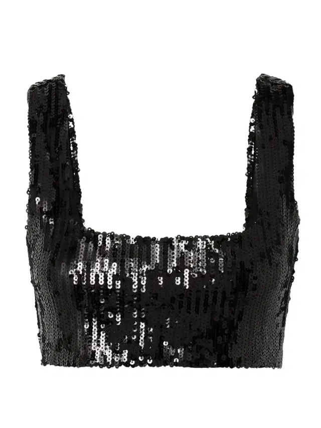 Beating Heart Cropped Sequined Tulle Top