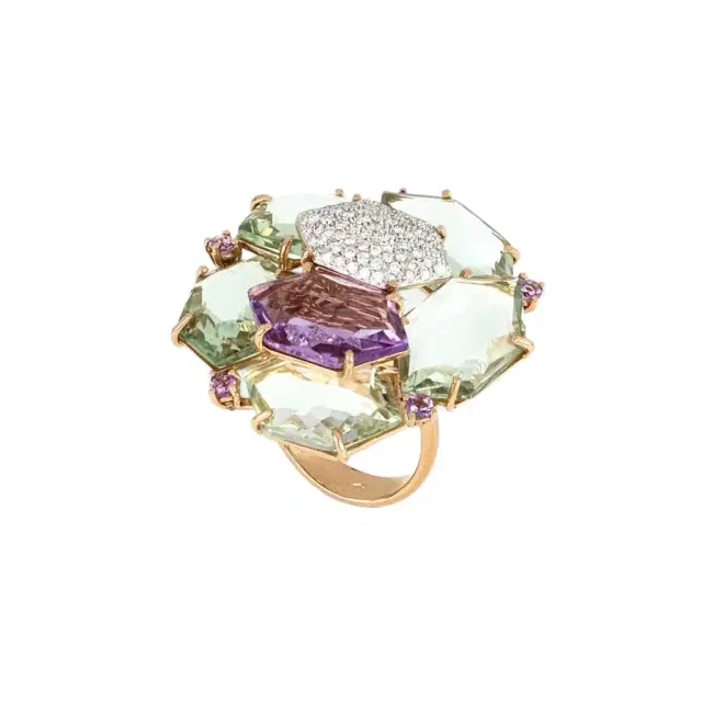 Tavanti Tavanti Les Gemmes 18K Rose & White Gold Diamond, Green Amethyst & Amethyst Ring Sz. 7 by The Solist