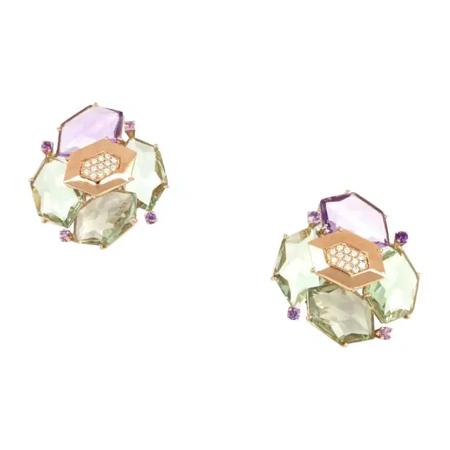Tavanti Tavanti Les Gemmes 18K Rose Gold Diamond, Green Amethyst & Amethyst Earrings by The Solist