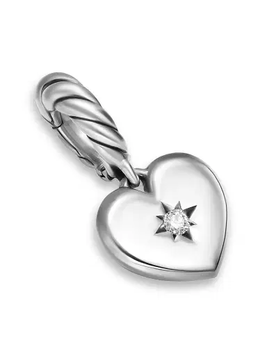 David Yurman Women's Petite Compass Heart Amulet in Sterling Silver with Diamond, 7.4MM - Silver | Thumbnail 3 David Yurman Women's Petite Compass Heart Amulet in Sterling Silver with Diamond, 7.4MM - Silver | Thumbnail 3