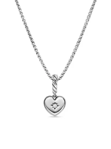 David Yurman Women's Petite Compass Heart Amulet in Sterling Silver with Diamond, 7.4MM - Silver | Thumbnail 1 David Yurman Women's Petite Compass Heart Amulet in Sterling Silver with Diamond, 7.4MM - Silver | Thumbnail 1