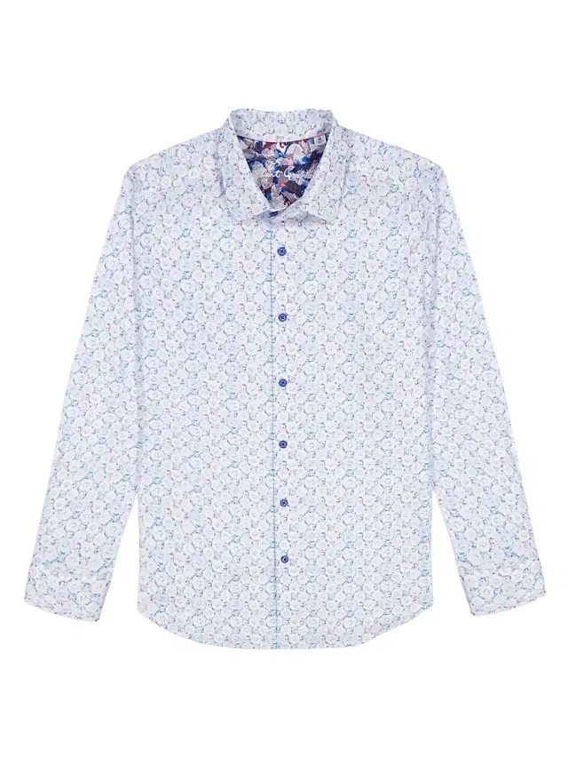 Men's Bramston Printed Long-Sleeve Button-Front Shirt - White