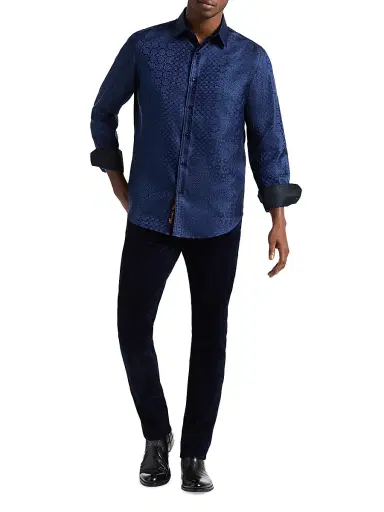 Robert Graham Men's Silk-Blend Tile Jacquard Button-Front Shirt - Navy - Size XXL | Thumbnail 2 Robert Graham Men's Silk-Blend Tile Jacquard Button-Front Shirt - Navy - Size XXL | Thumbnail 2