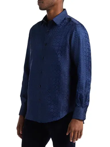 Robert Graham Men's Silk-Blend Tile Jacquard Button-Front Shirt - Navy - Size XXL | Thumbnail 3 Robert Graham Men's Silk-Blend Tile Jacquard Button-Front Shirt - Navy - Size XXL | Thumbnail 3