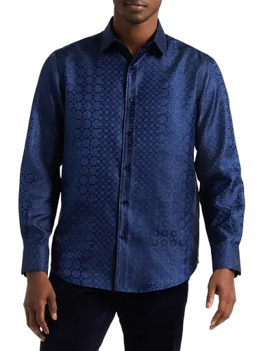 Robert Graham Men's Silk-Blend Tile Jacquard Button-Front Shirt | Thumbnail 1 Robert Graham Men's Silk-Blend Tile Jacquard Button-Front Shirt | Thumbnail 1