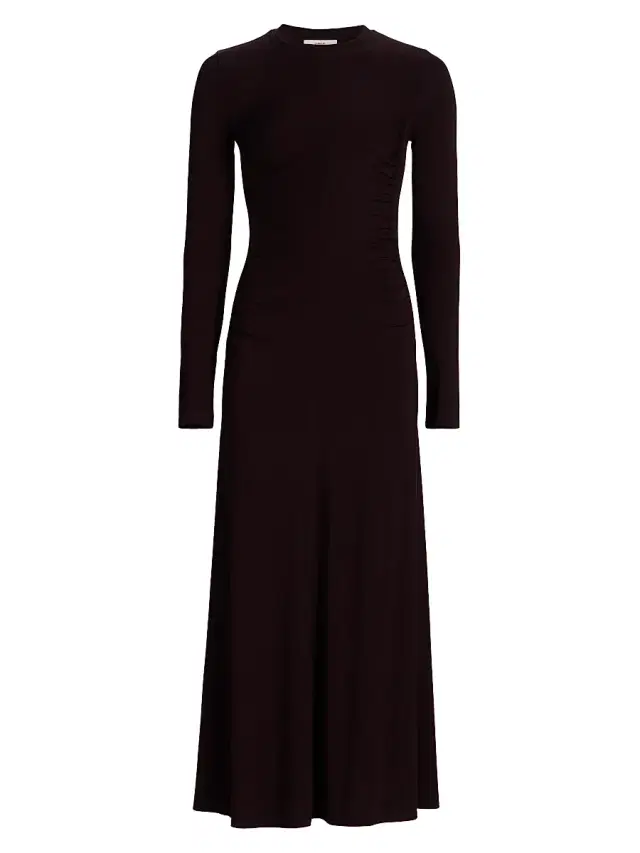 Vince Women's Ruched Crewneck Curved-Seam Maxi Dress - Dark Fig