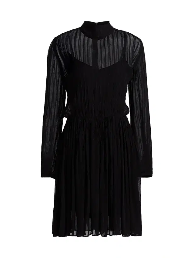 Vince Women's Crinkle Stripe Mock Turtleneck Midi-Dress - Black