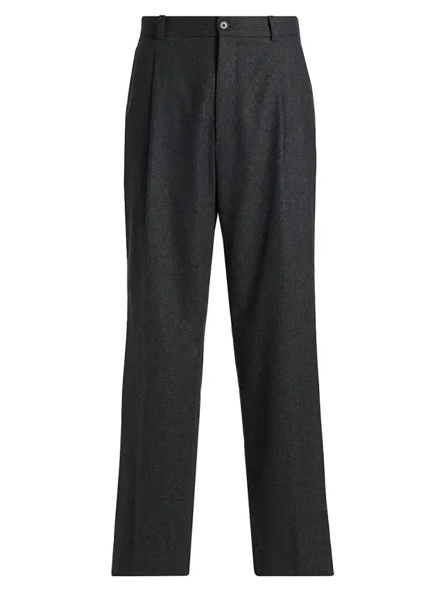 Theory Men's Pleated Cashmere-Nylon Relaxed-Fit Trousers - Dark Charcoal Melange