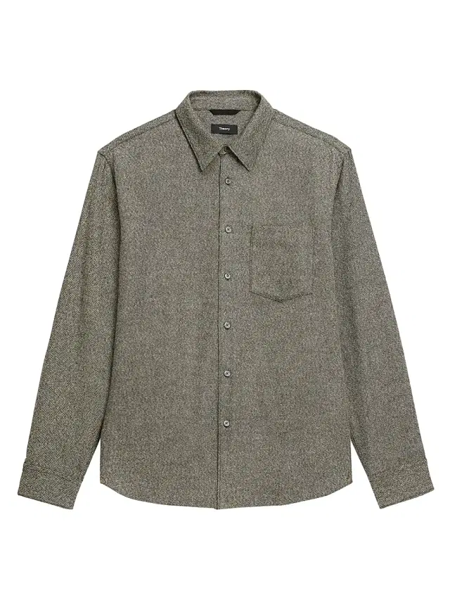 Theory Men's Weekend Herringbone Cotton Flannel Shirt - Duffle Multi