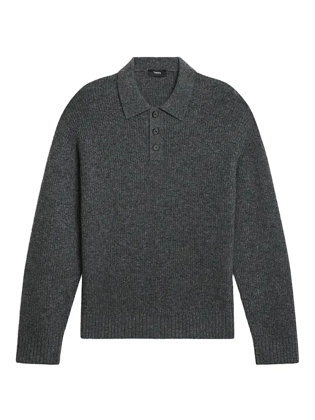 Theory Men's Astor Wool Long-Sleeve Polo Shirt - Charcoal