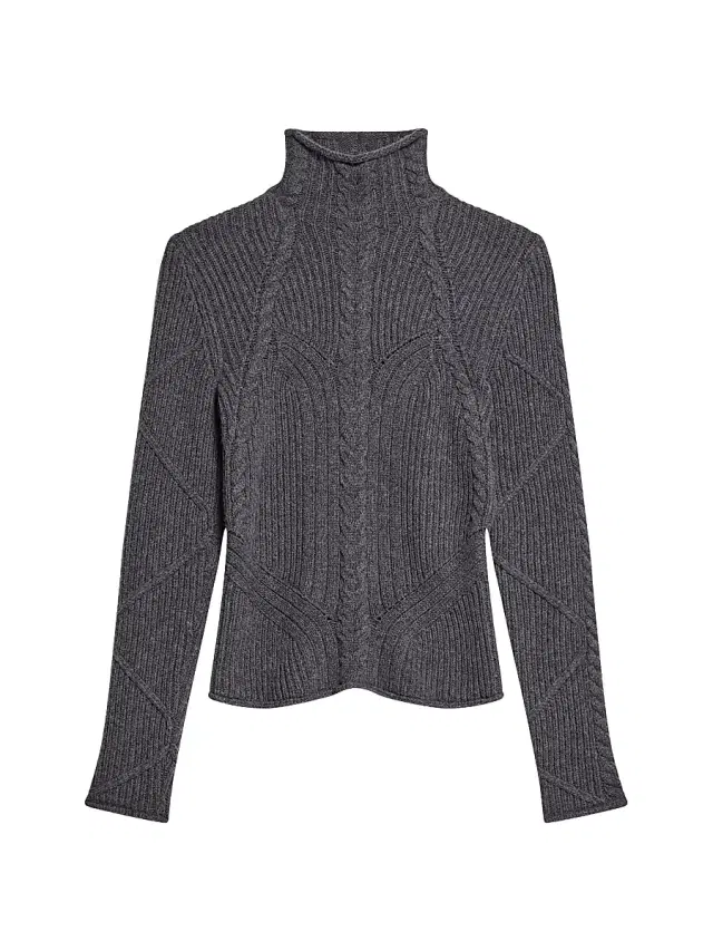 Women's Cable-Knit Wool-Blend Sweater - Charcoal