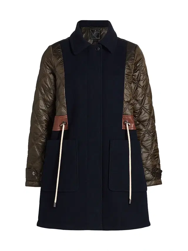 Mercer Collective Women's Mixed-Media Quilted Tie-Waist Jacket - Loden Navy