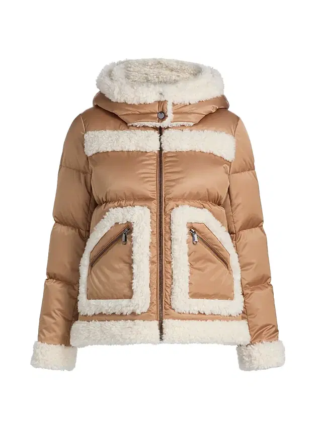 Women's Faux-Shearling-Trim Down Puffer Coat - Cognac