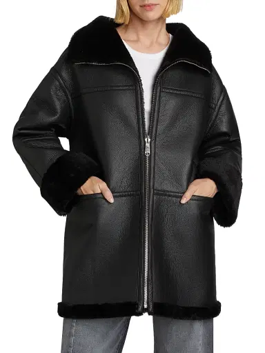 Mercer Collective Women's Ally Reversible Faux-Leather Coat - Black | Thumbnail 3