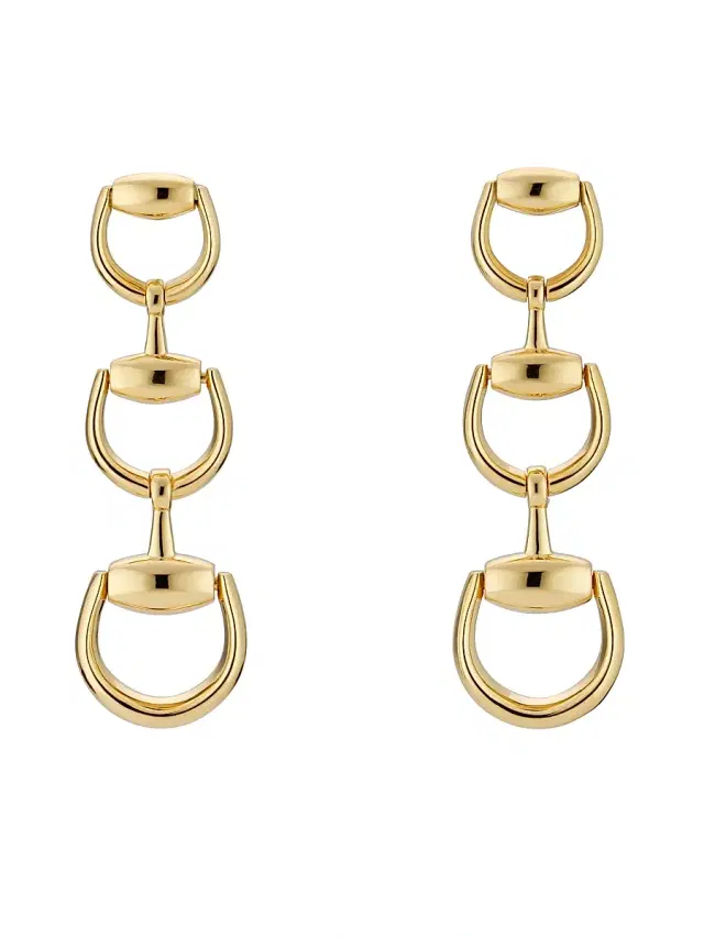 Women's 18K Yellow Gold Horsebit Triple-Drop Earrings - Gold