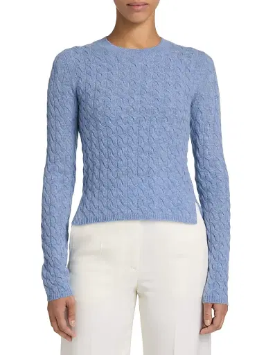 Altuzarra Women's Milla Cashmere Cable-Knit Crewneck Sweater - Light Blue - Size XS | Thumbnail 3 Altuzarra Women's Milla Cashmere Cable-Knit Crewneck Sweater - Light Blue - Size XS | Thumbnail 3