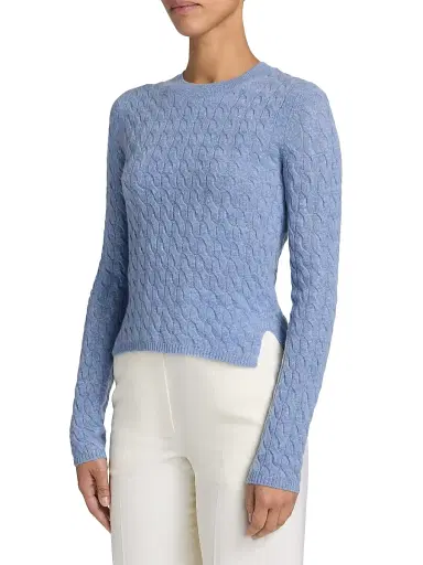 Altuzarra Women's Milla Cashmere Cable-Knit Crewneck Sweater - Light Blue - Size XS | Thumbnail 4 Altuzarra Women's Milla Cashmere Cable-Knit Crewneck Sweater - Light Blue - Size XS | Thumbnail 4