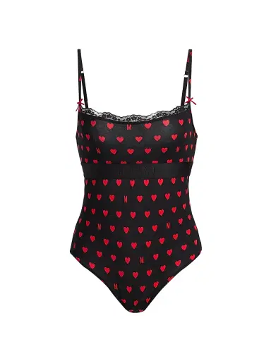 MOSCHINO Women's Intimo Donna M Hearts Bodysuit - Multi Black - Size Large | Thumbnail 1