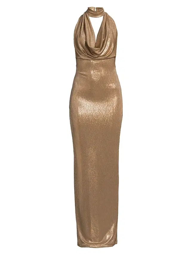 Women's Eulalia Metallic Cowlneck Maxi Dress - Liquid Gold