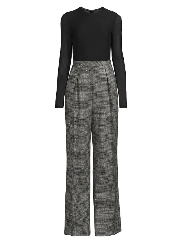 Black Halo Women's Dante Mixed Media Jumpsuit - Metallic Plaid