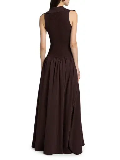 Self-Portrait Women's Rib-Knit V-Neck Maxi Dress - Brown | Thumbnail 5