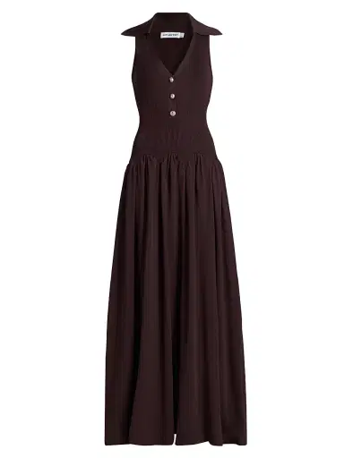 Self-Portrait Women's Rib-Knit V-Neck Maxi Dress - Brown | Thumbnail 1