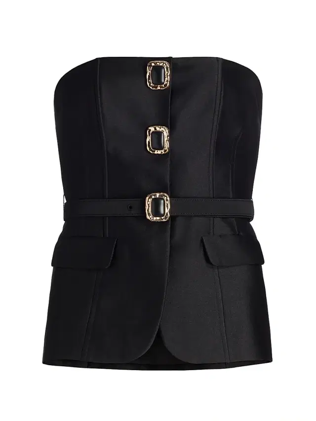 Self-Portrait Women's Taffeta Belted Strapless Top - Black