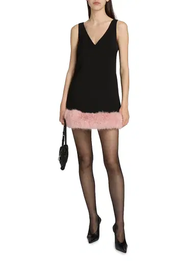 Self-Portrait Women's Crepe Faux-Fur-Trim A-Line Minidress - Black | Thumbnail 2 Self-Portrait Women's Crepe Faux-Fur-Trim A-Line Minidress - Black | Thumbnail 2
