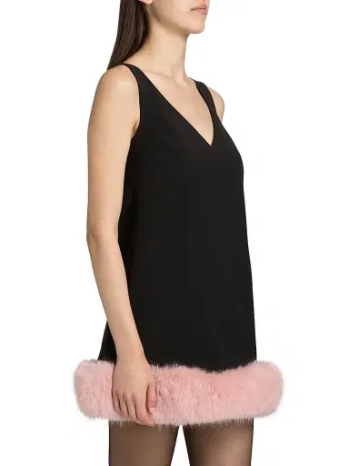 Self-Portrait Women's Crepe Faux-Fur-Trim A-Line Minidress - Black | Thumbnail 4 Self-Portrait Women's Crepe Faux-Fur-Trim A-Line Minidress - Black | Thumbnail 4