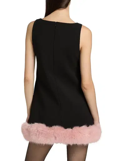 Self-Portrait Women's Crepe Faux-Fur-Trim A-Line Minidress - Black | Thumbnail 5 Self-Portrait Women's Crepe Faux-Fur-Trim A-Line Minidress - Black | Thumbnail 5