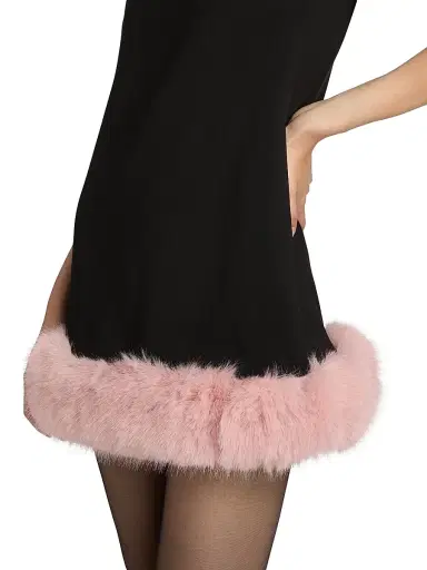 Self-Portrait Women's Crepe Faux-Fur-Trim A-Line Minidress - Black | Thumbnail 6 Self-Portrait Women's Crepe Faux-Fur-Trim A-Line Minidress - Black | Thumbnail 6